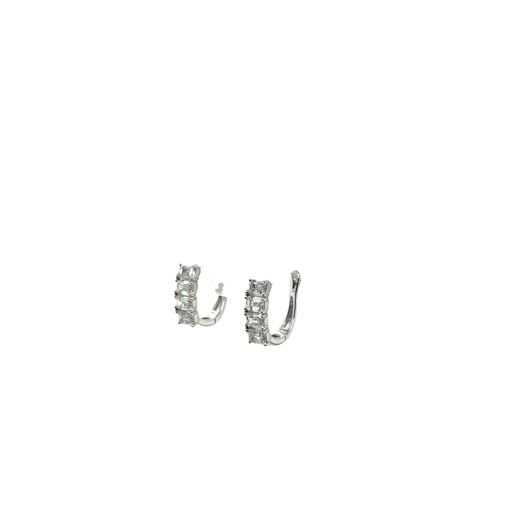 [E-EC1.50EWH-14-W] 14Kt White Gold Huggie Hoops With (8) Emerald Cut Diamonds Weighing 1.49cttw