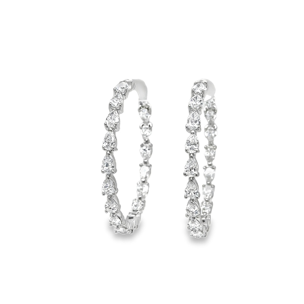 [E-PS6.0H-18KW-2] 18Kt White Gold In/Out Hoops With (32) Pear Shaped Diamonds Weighing 6.16cttw