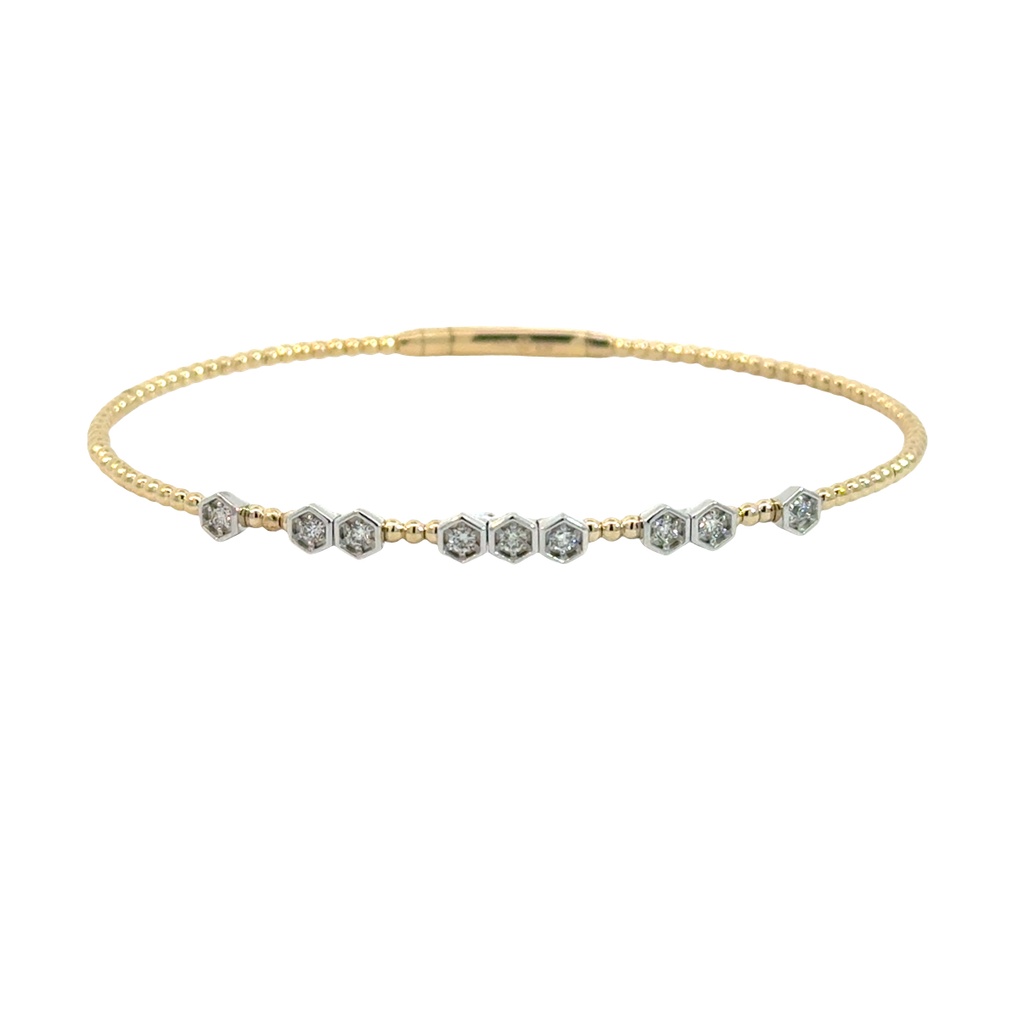 [BDD4585-342] 14Kt Two Toned Flexi Bangle With (9) Round Diamonds Weighing 0.24cttw