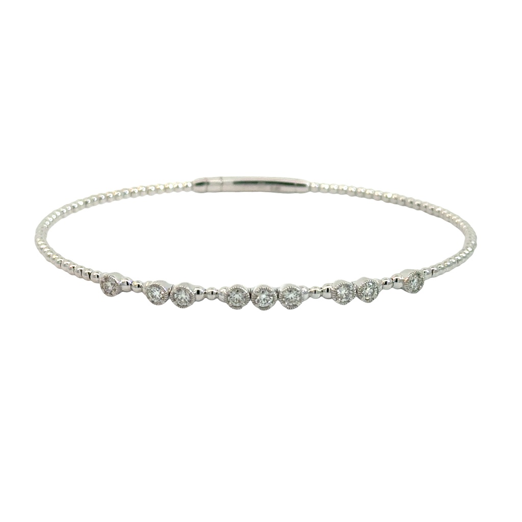 14Kt White Gold Flexi Bangle With (9) Round Diamonds Weighing 0.45cttw