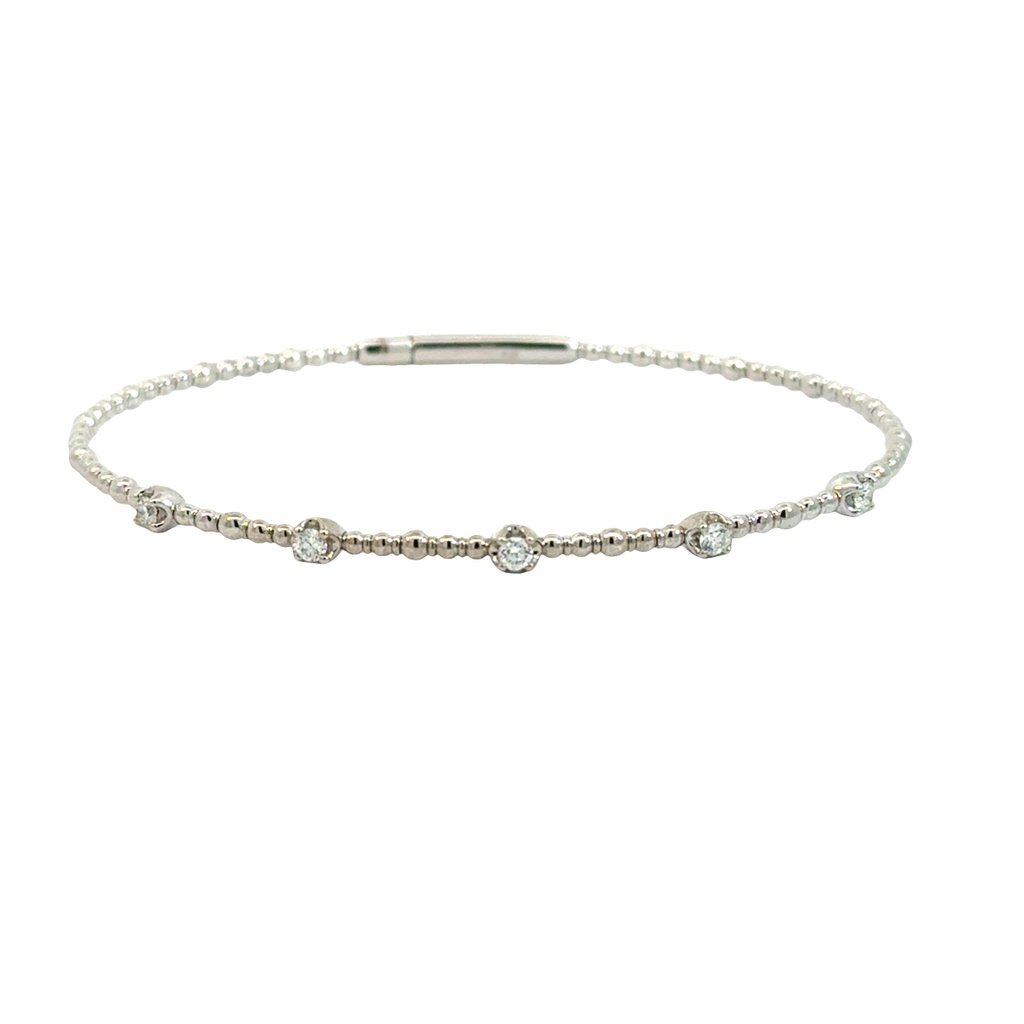 14Kt White Gold Flexi Bangle With (5) Round Diamonds Weighing 0.25cttw