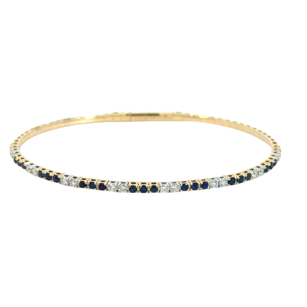 14Kt Two Toned Flexi Bangle With (14) Round Diamonds Weighing 0.40ct And (25) Round Sapphires Weighing 0.67ct