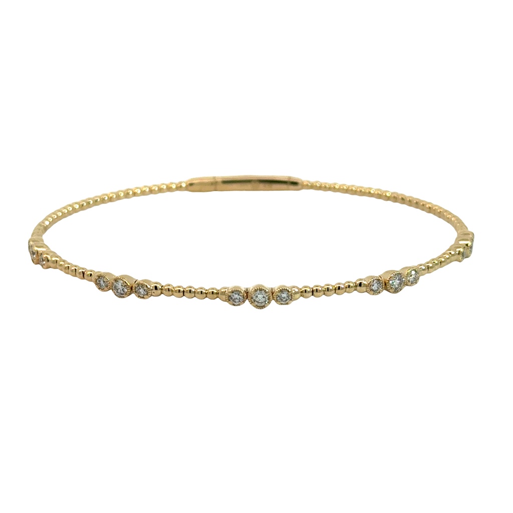 [BDD2503-490] 14Kt Yellow Gold Flexi Bangle With (15) Round Diamonds Weighing 0.52cttw