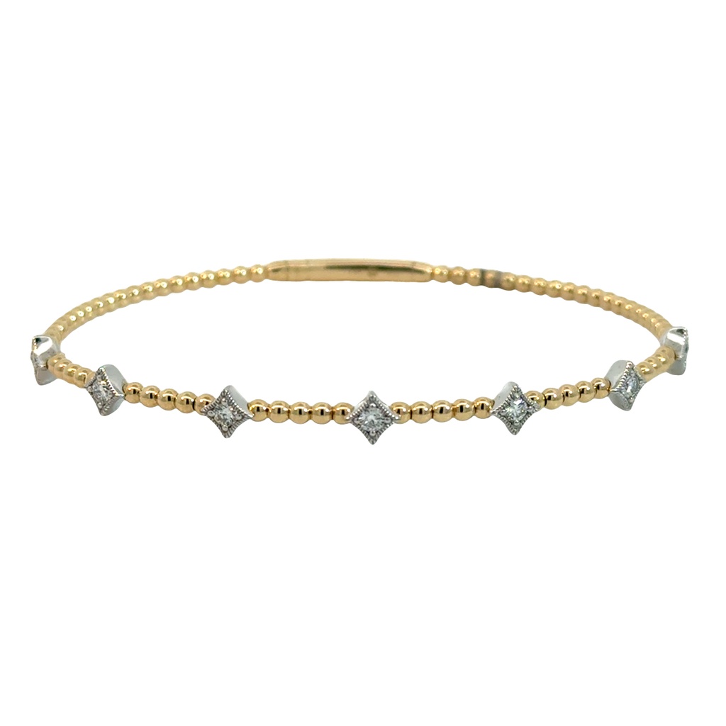 [BDD2499-411] 14Kt Two Toned Flexi Bangle With (7) Round Diamonds Weighing 0.35cttw