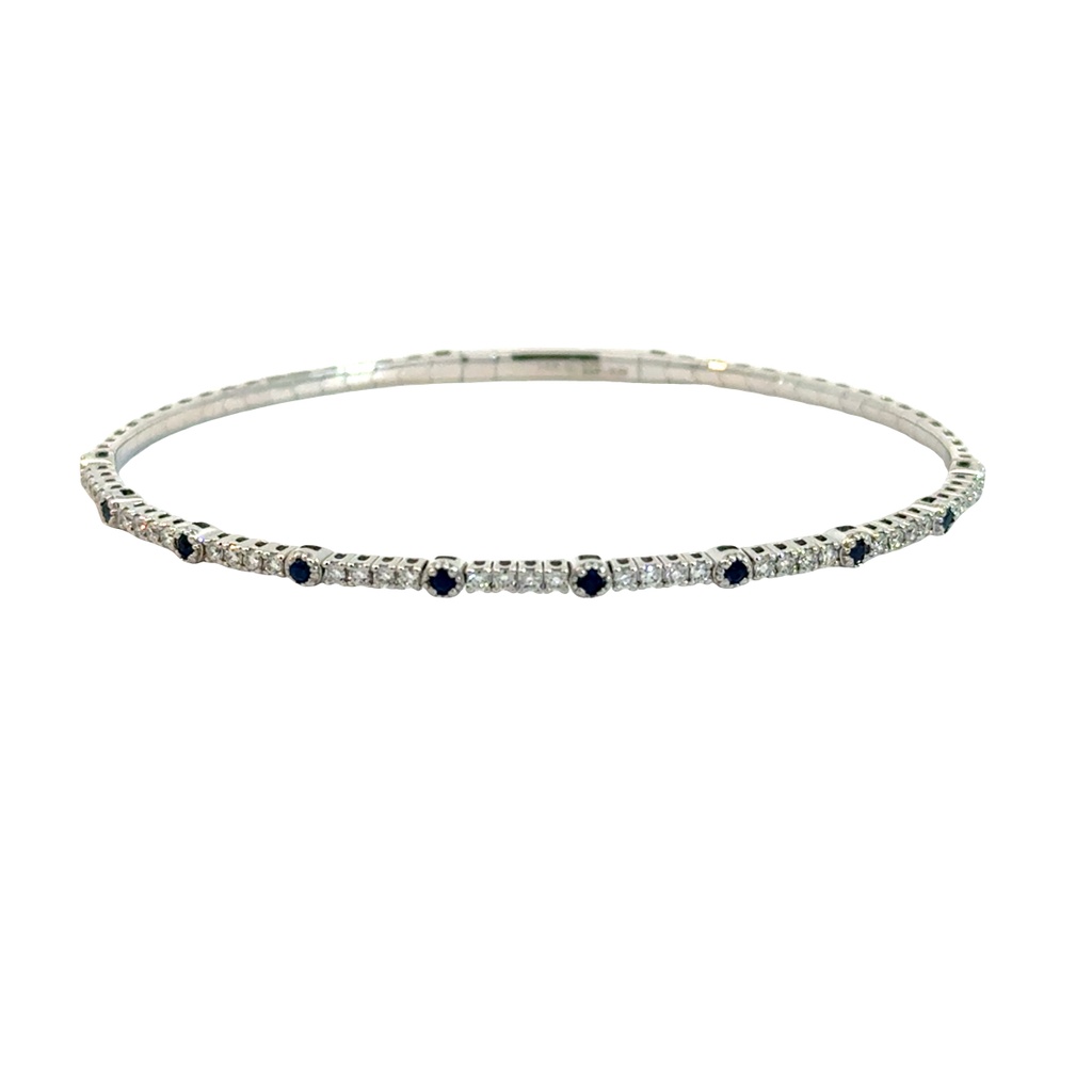 14Kt White Gold Flexi Bangle With (36) Round Diamonds Weighing 0.50ct Ad (10) Round Sapphires Weighing 0.23ct