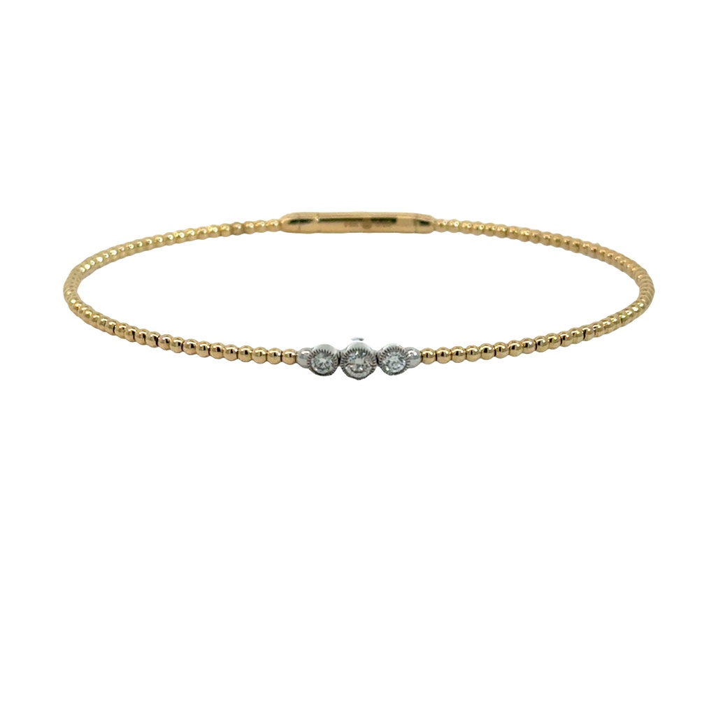 [BDD4662-448] 14Kt Two Toned Flexi Bangle With (3) Round Diamonds Weighing 0.19cttw
