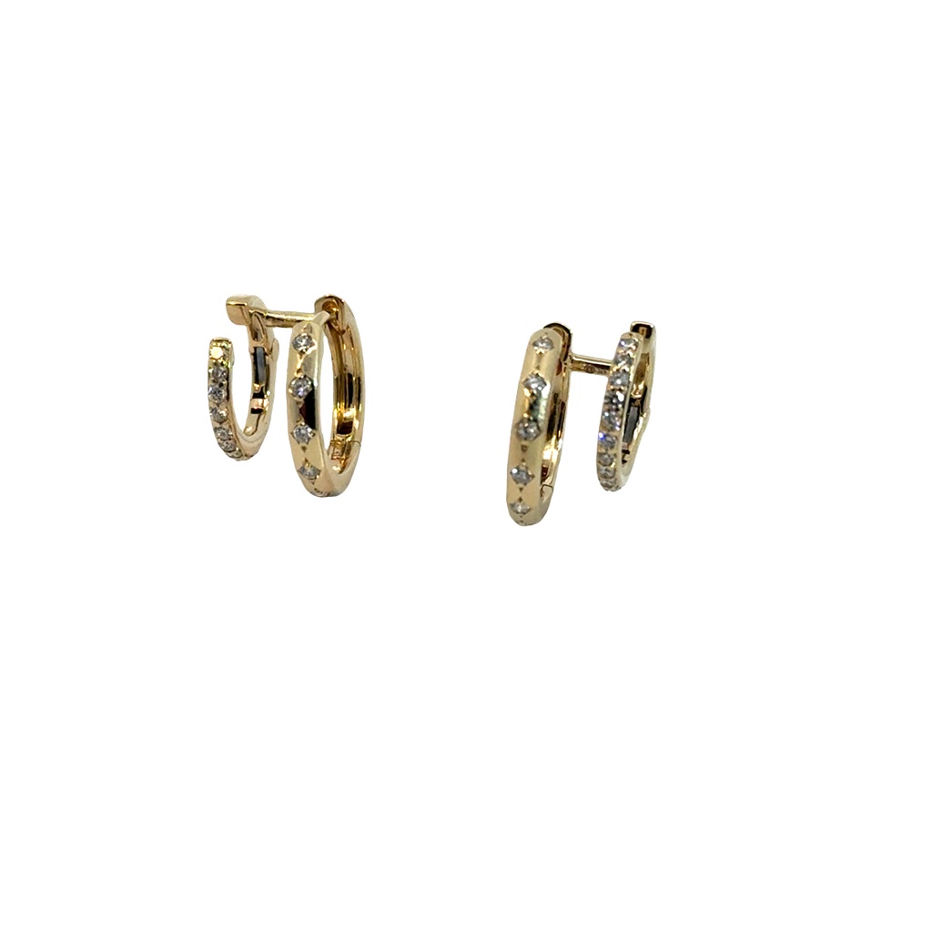 [EDD7275-301] 14Kt Yellow Gold Two Row Hoops With (34) Round Diamonds Weighing 0.42cttw