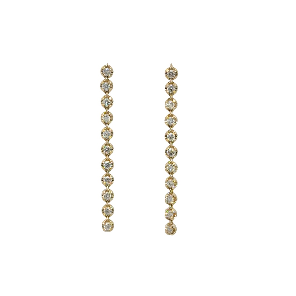 [EDD7122-302] 14Kt Yellow Gold Dangle Earrings With (22) Round Diamonds Weighing 0.77cttw