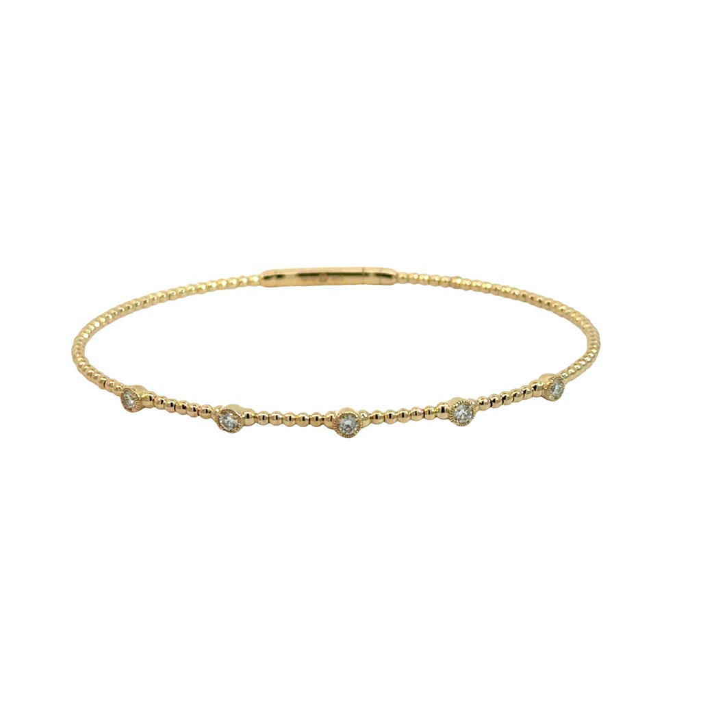 [BDD2502-394] 14Kt Yellow Gold Flexi Bangle With (5) Round Diamonds Weighing 0.25cttw
