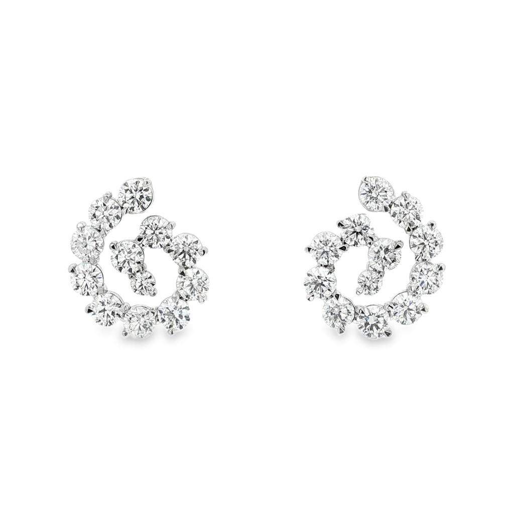 [OED1160RND-O] 14Kt White Gold Spiral Earrings With (24) Round Diamonds Weighing 11.60cttw