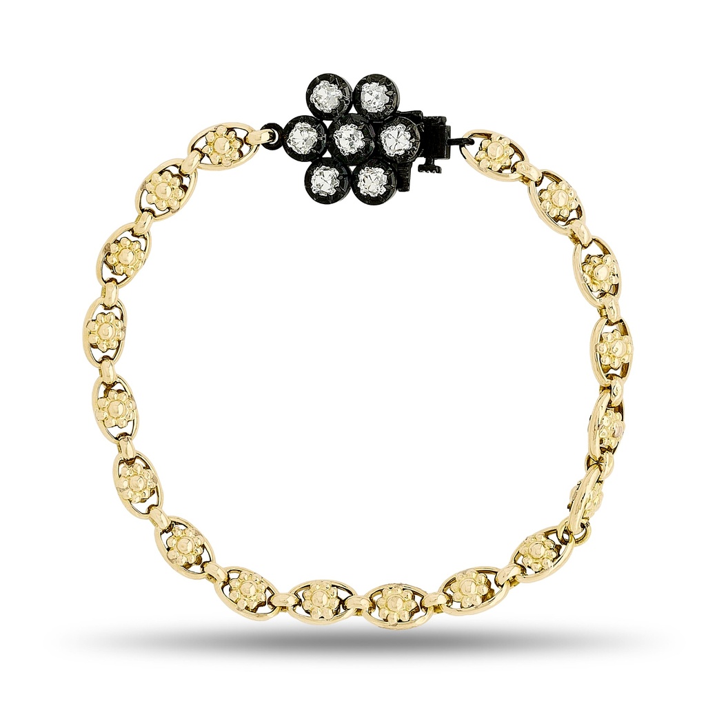 [OBD167OM-O] 18Kt Two Toned Flower Bracelet With (7) Old Mine Diamonds Weighing 1.67ct