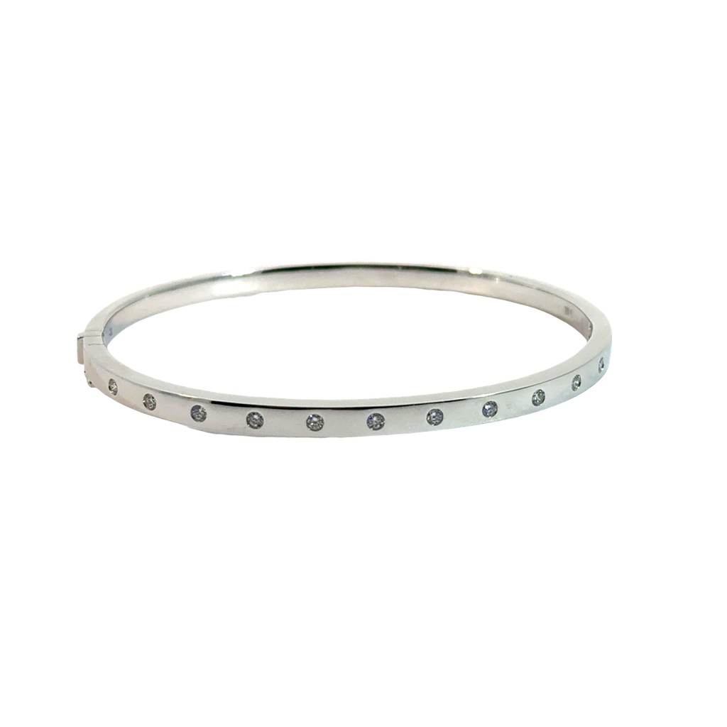 [B9095E (N6654)] 14Kt White Gold Hinged Bangle With (11) Round Diamonds Weighing 0.27cttw