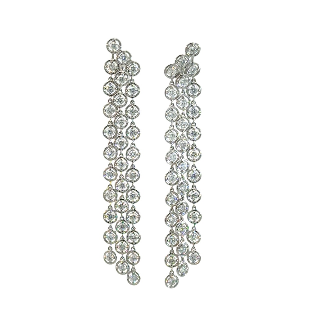 [E8741K (M6729)] 14Kt White Gold Triple Dangle Earrings With (68) Round Diamonds Weighing 3.28cttw
