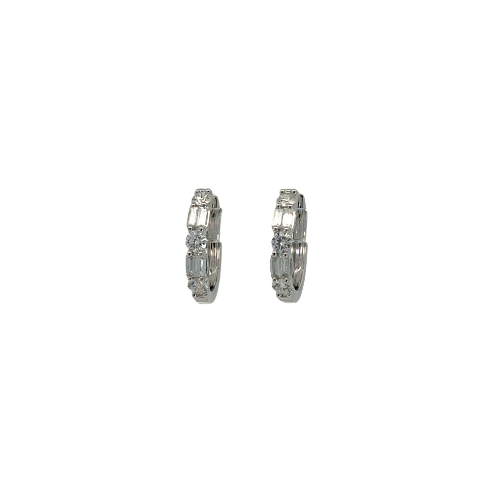 [E9256F (N5661)] 14Kt White Gold Hoops With (8) Baguette And (6) Round Diamonds Weighing 0.94cttw