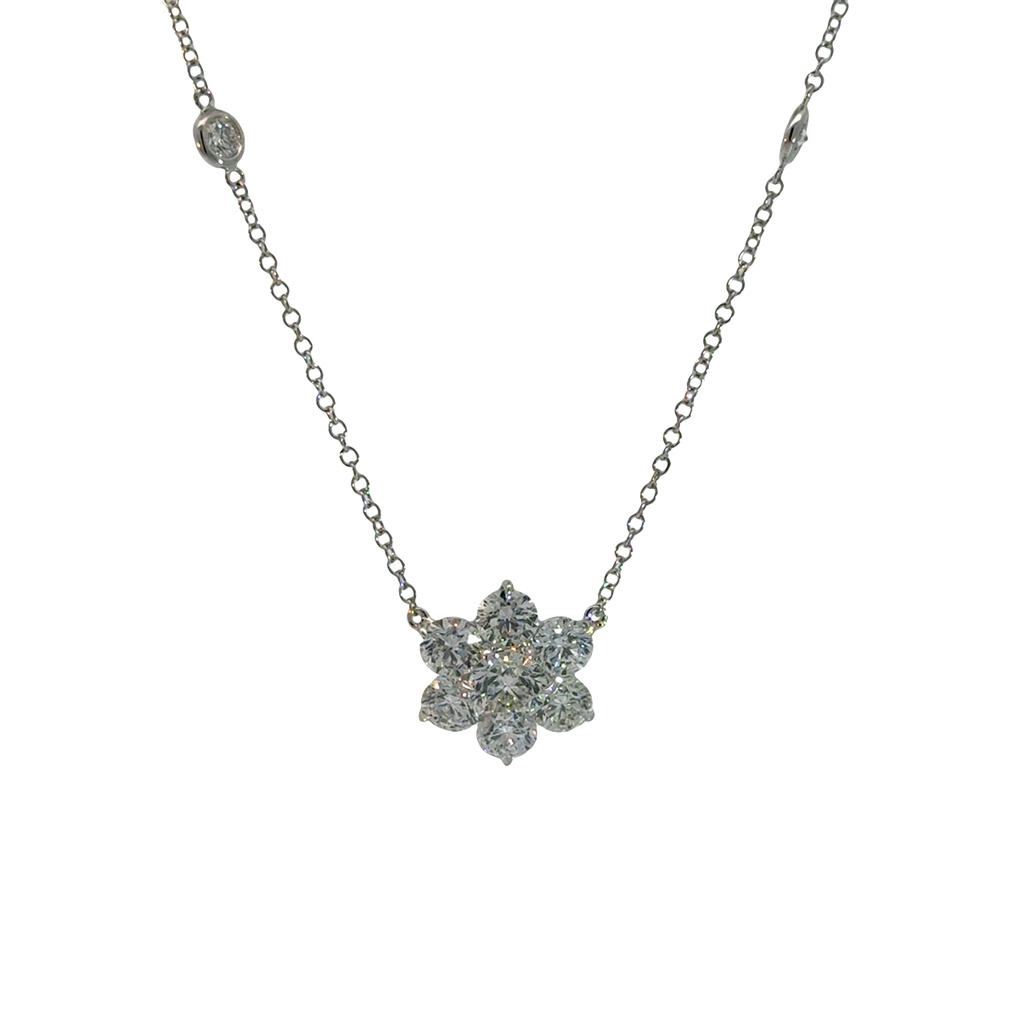 [N8314P (M0560)] 18Kt White Gold Flower Necklace With (11) Round Diamonds Weighing 2.50cttw