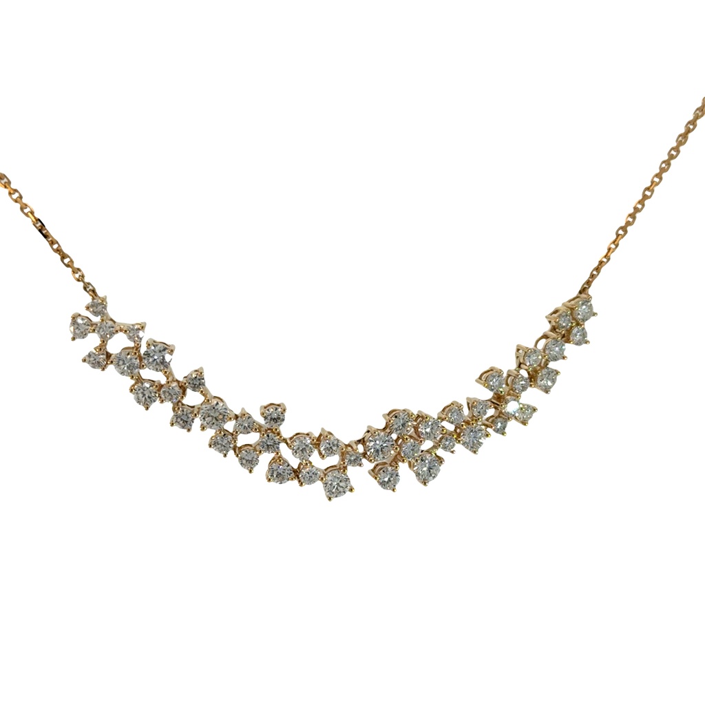 [N9975P (N6445)] 14Kt Yellow Gold Scatter Necklace With (44) Round Diamonds Weighing 3.76cttw