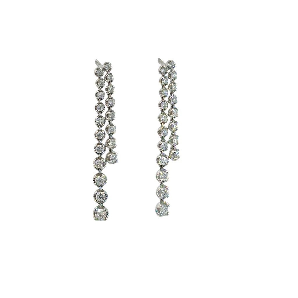 [EDD7126-305] 14Kt White Gold Dangle Earrings With (38) Round Diamonds Weighing 0.96cttw