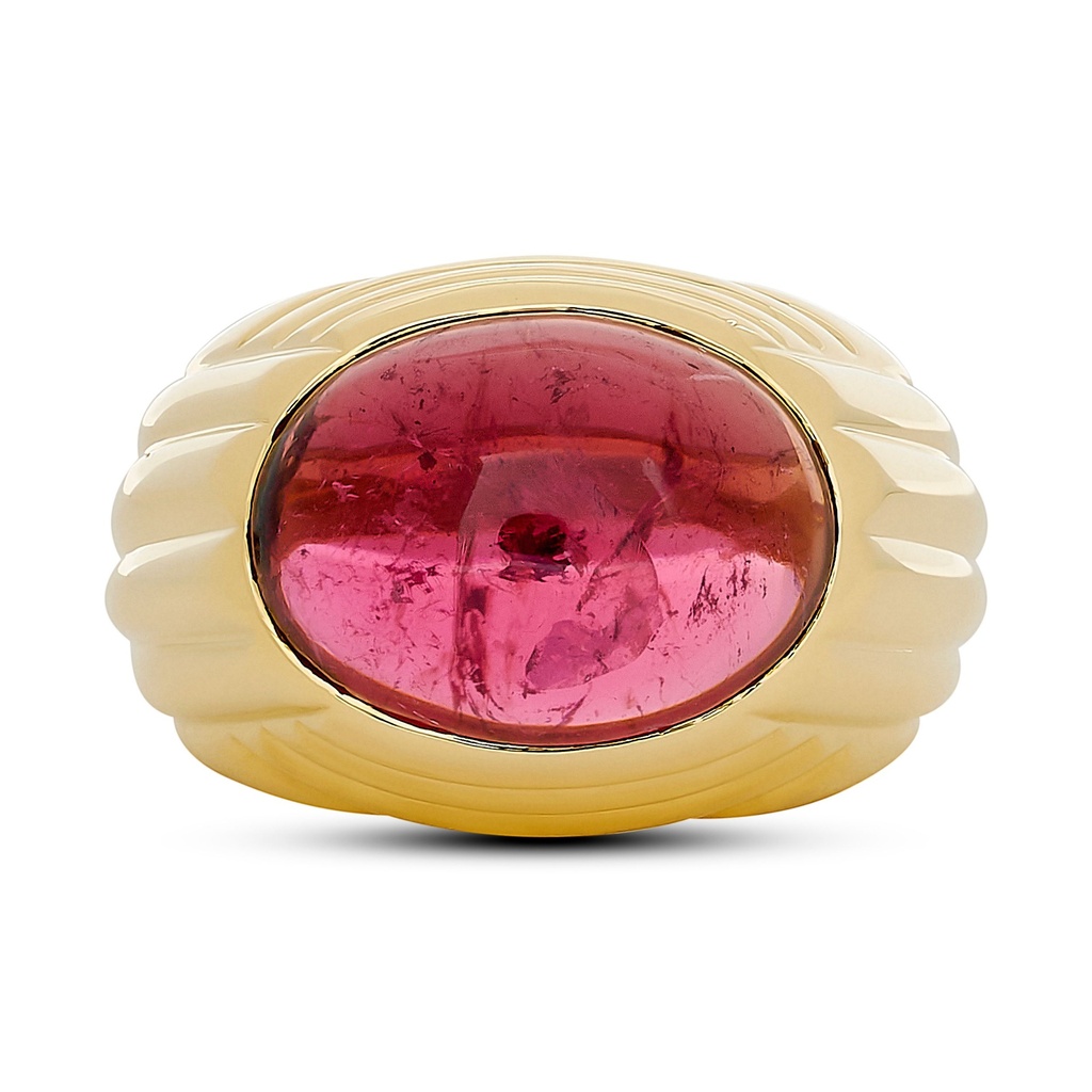[PRTR82389-P] 18Kt Yellow Gold Dome Ring With a Cabochon Pink Tourmaline Sz7.25