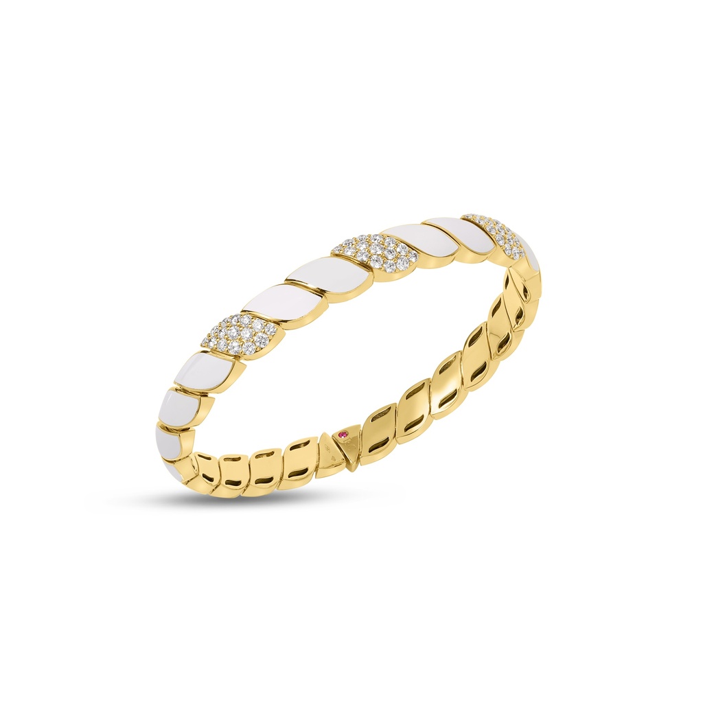18Kt Yellow Gold San Marco White Enamel Bracelet With (45) Round Diamonds Weighing 0.90cttw