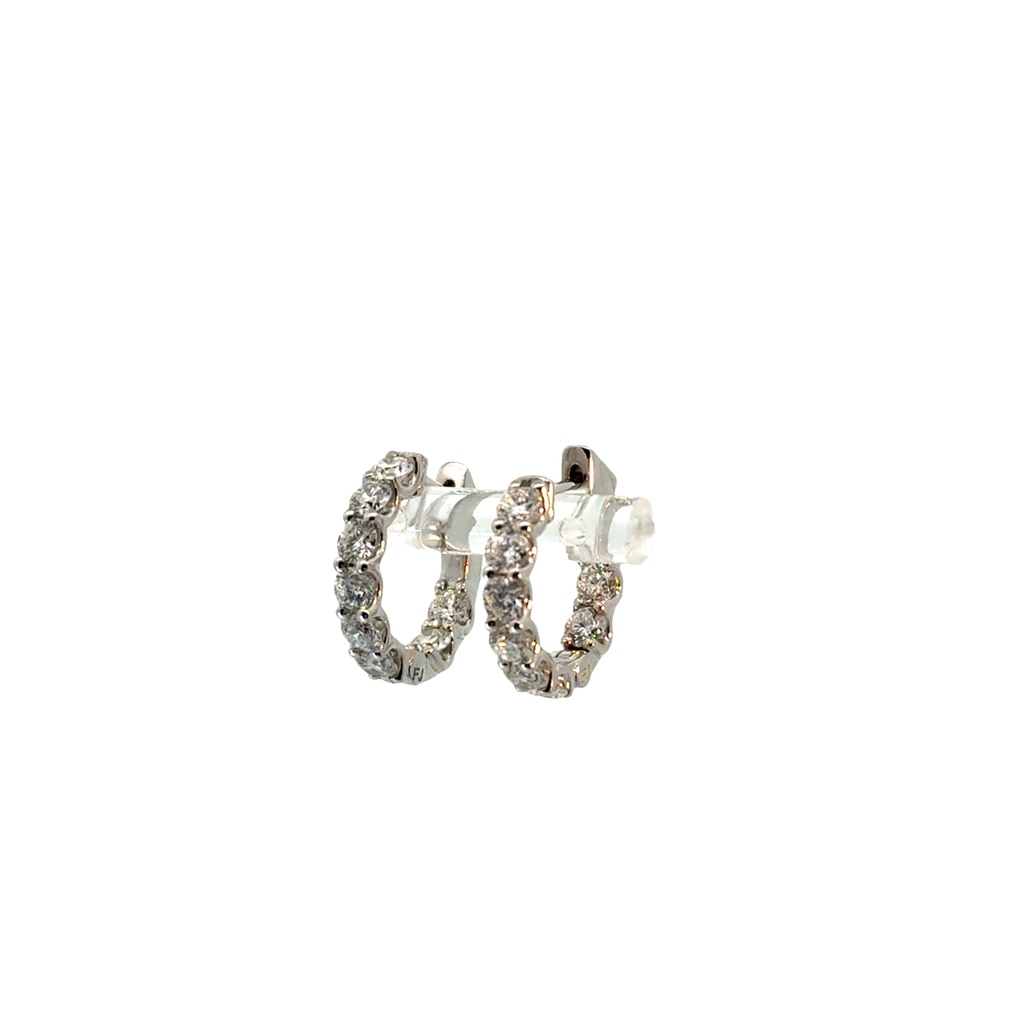 [E040-240-16-W (ER142S)] 14Kt White Gold In/Out Hoops With (16) Round Diamonds Weighing 2.40cttw