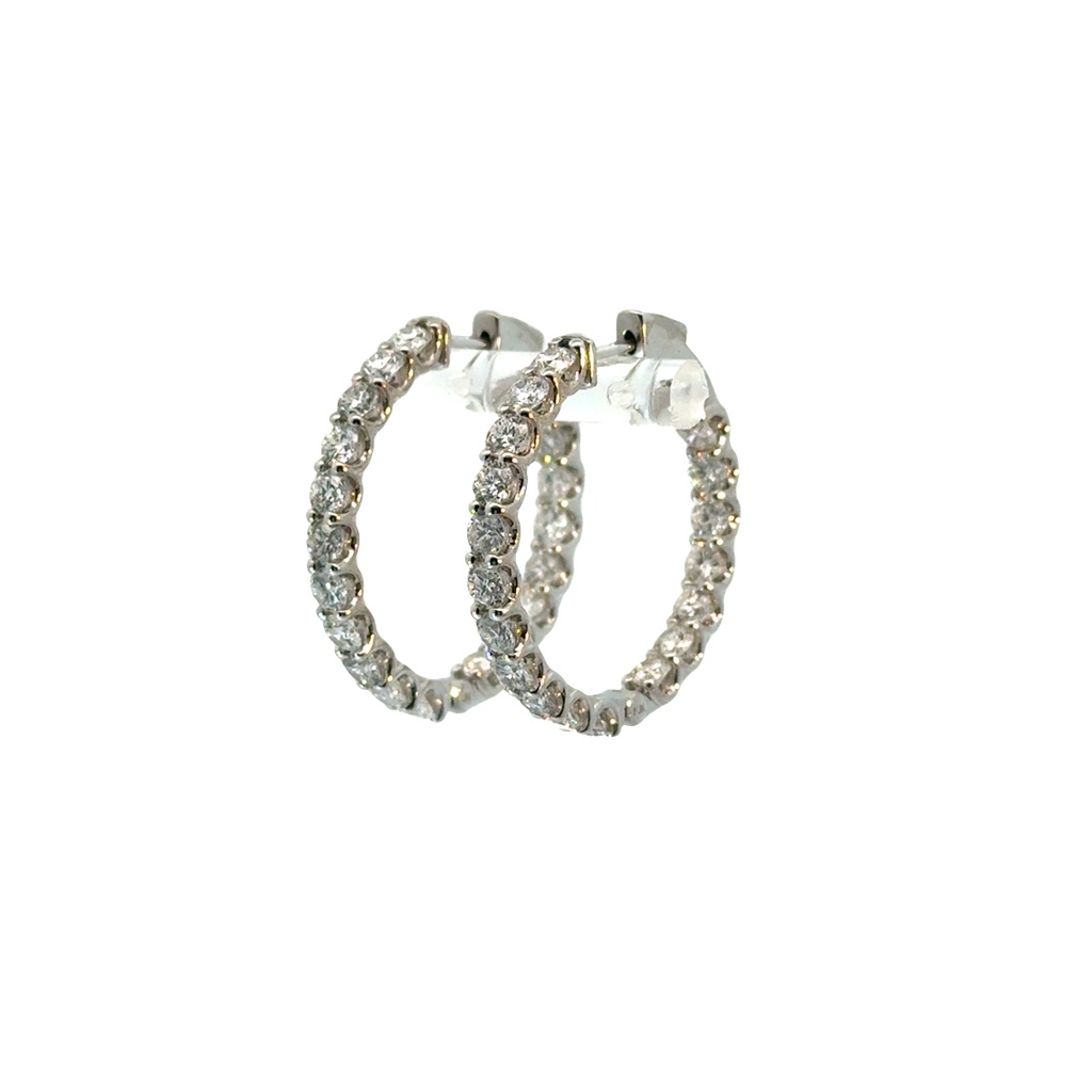 [E040-540-36-W_16] 14Kt White Gold In/Out Hoops With (36) Round Diamonds Weighing 5.40cttw