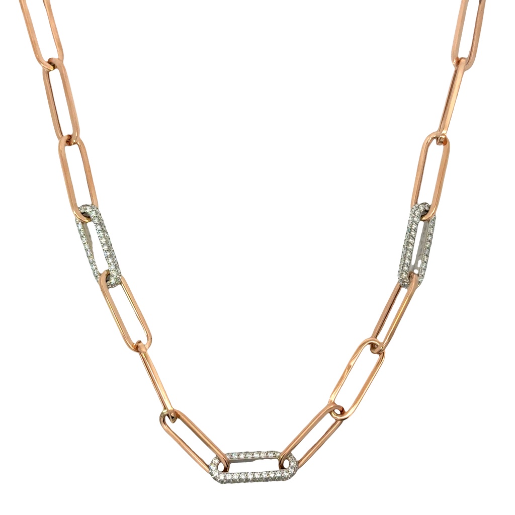 [PN27-350-5-R (PN100)] 14Kt Rose Gold Paperclip Necklace With (420) Round Diamonds Weighing 3.45cttw