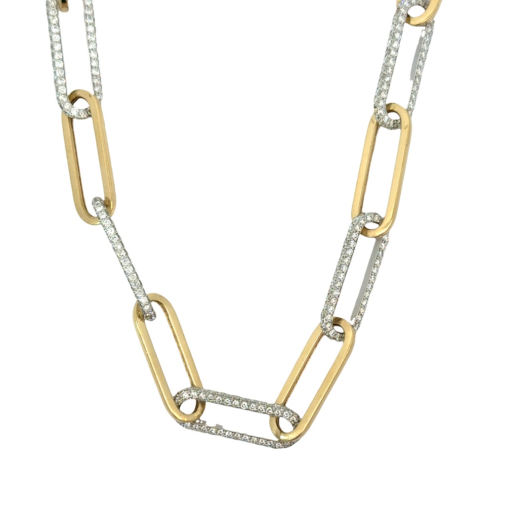[PN30-760-5-Y (PN100)] 14Kt Yellow Gold Paperclip Chain Necklace With (530) Round Diamonds Weighing 8.21cttw