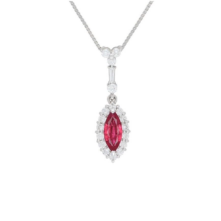 [PD82145] Platinum Necklace With A Marquise Ruby Weighing 2.23ct And Diamonds Weighing 1.17ct