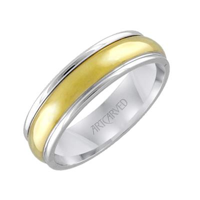 Platinum and 18Kt Yellow Gold 6mm Round Edge Band Sz10