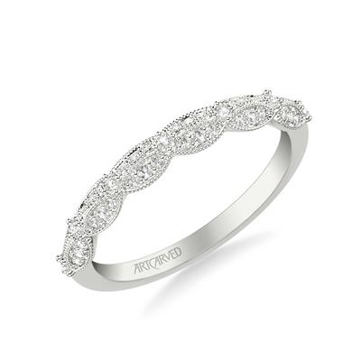 14Kt White Gold Two Row Petal Band With (43) Round Diamonds Weighing 0.17cttw