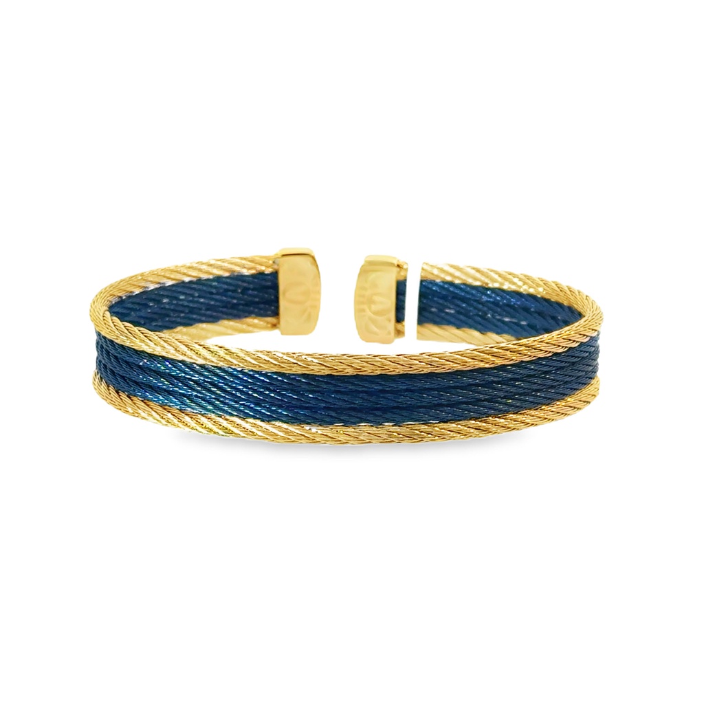 Stainless Steel Blueberry And Yellow Nautical Cable cuff Bracelet Sz6.25