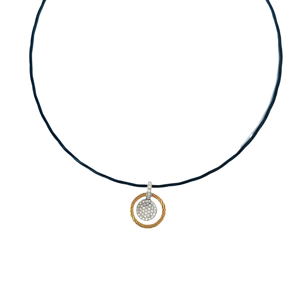 [08-68-1342-11] 14Kt White Gold Blueberry And Yellow Nautical Cable Diamond Necklace 0.35cttw