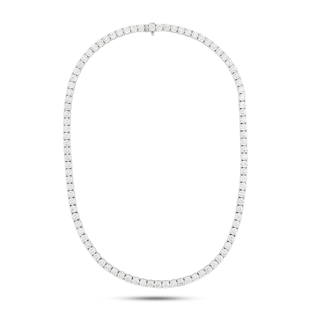 14Kt White Gold Straight Line Riviera Diamond Necklace 38.53cttw