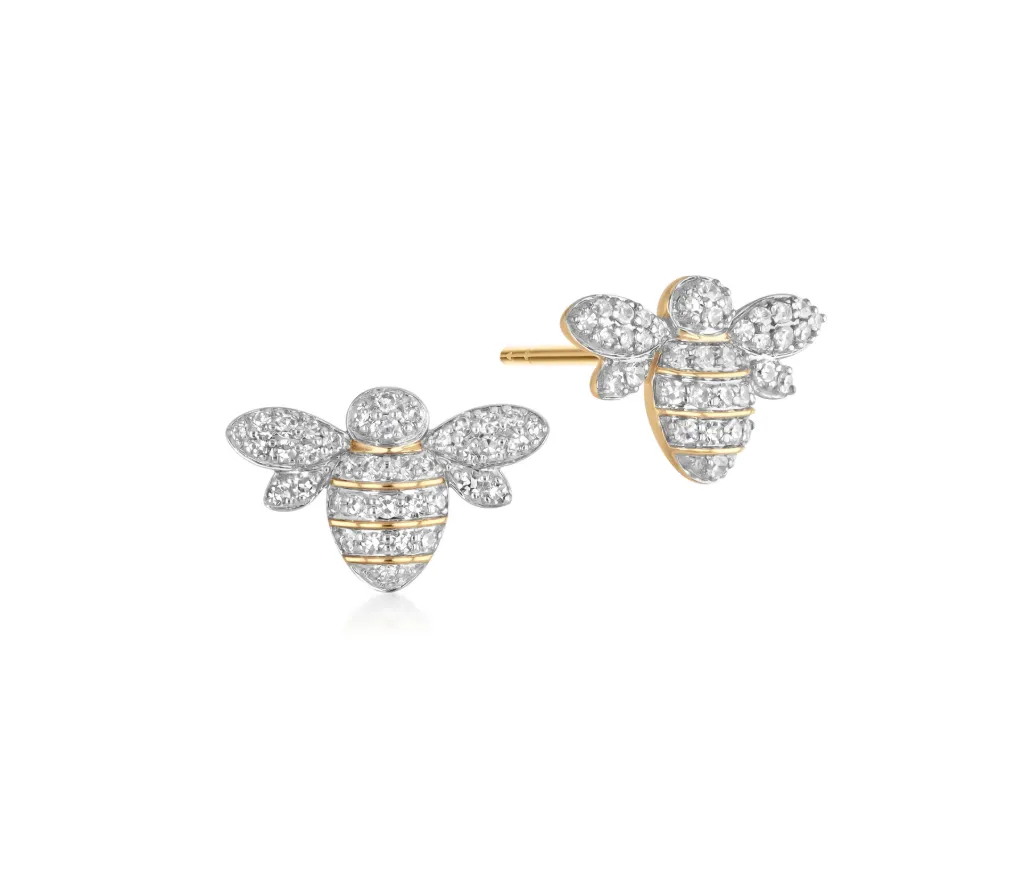 14Kt Yellow Gold Bee Studs With (76) Round Diamonds Weighing 0.33cttw