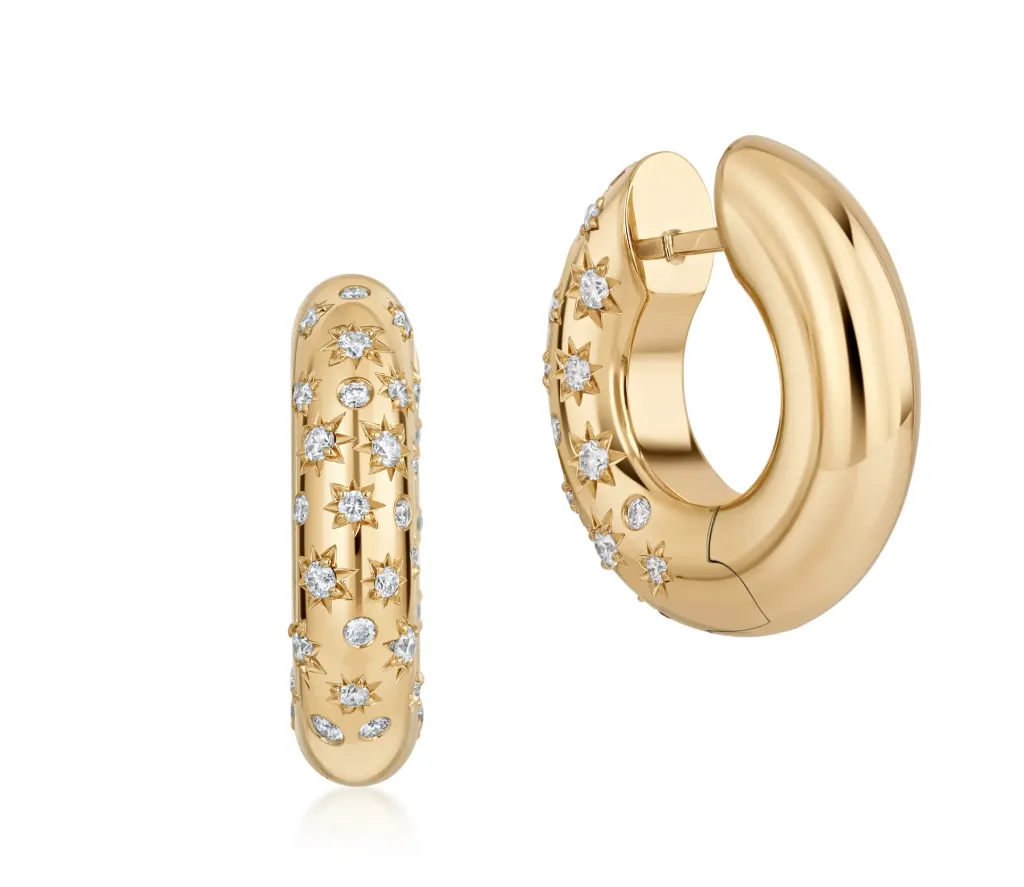 18Kt Yellow Gold Celeste Hoops With (60) Round Diamonds Weighing 0.65cttw