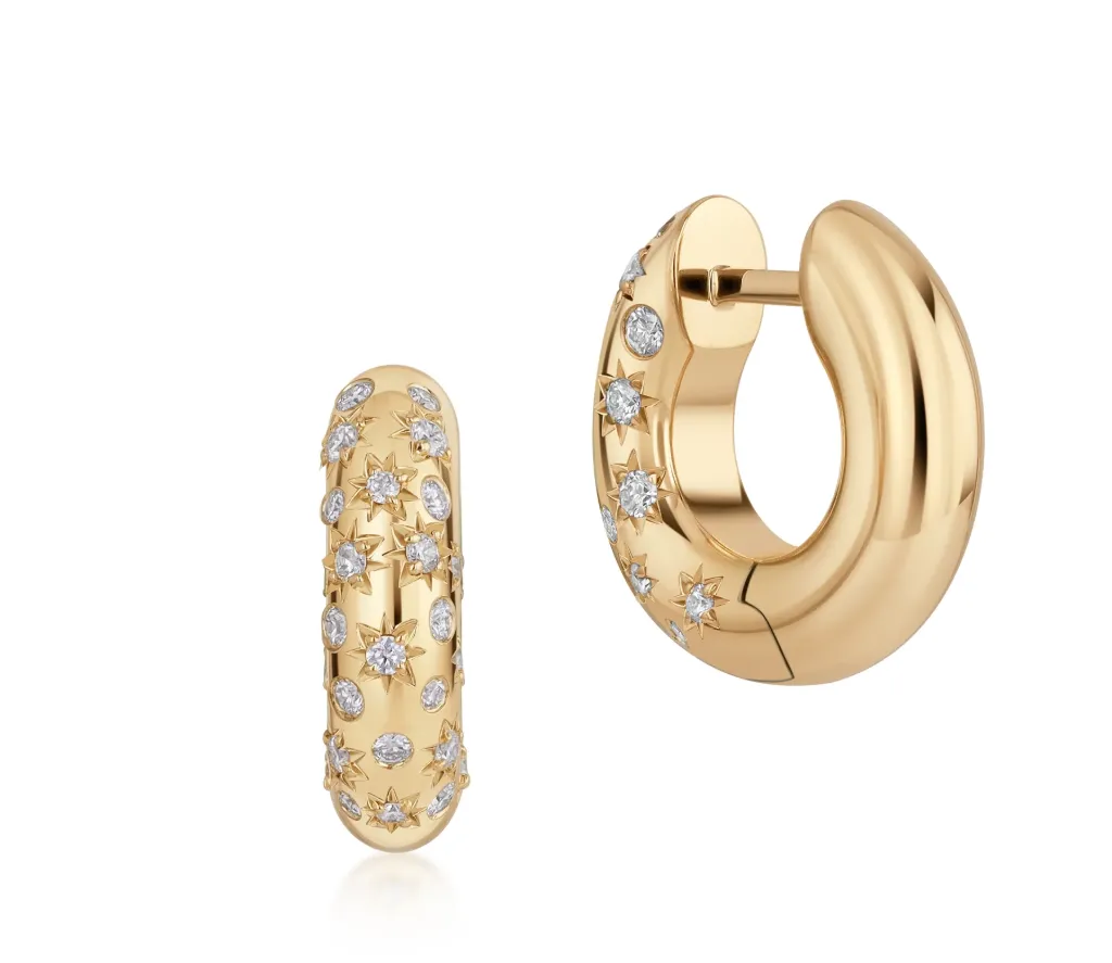 18Kt Yellow Gold Medium Celeste Hoops With (60) Round Diamonds Weighing 0.48cttw