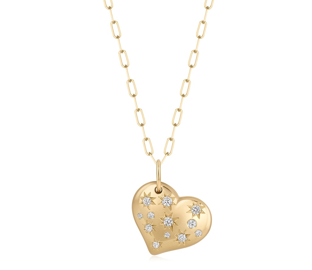 18Kt Yellow Gold Celeste Heart Necklace With (13) Round Diamonds Weighing 0.37cttw
