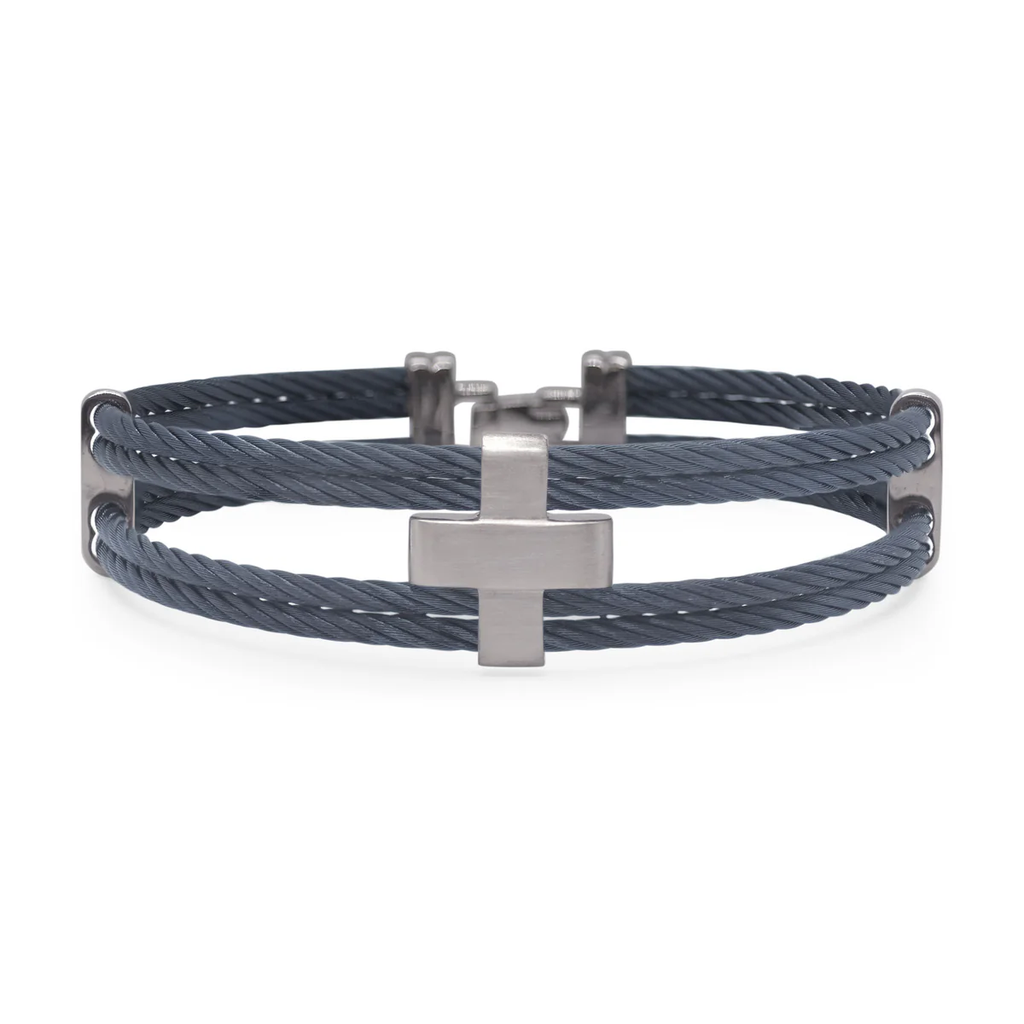 Stainless Steel Blueberry Nautical Cable Crossed Bracelet Sz8
