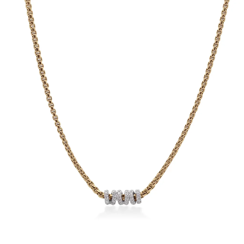 14Kt White Gold Yellow Chain Wrapped Diamond Station Necklace 0.50cttw