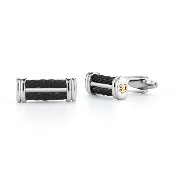 14Kt Yellow Gold Black Nautical Cable Stainless Steel Cufflinks