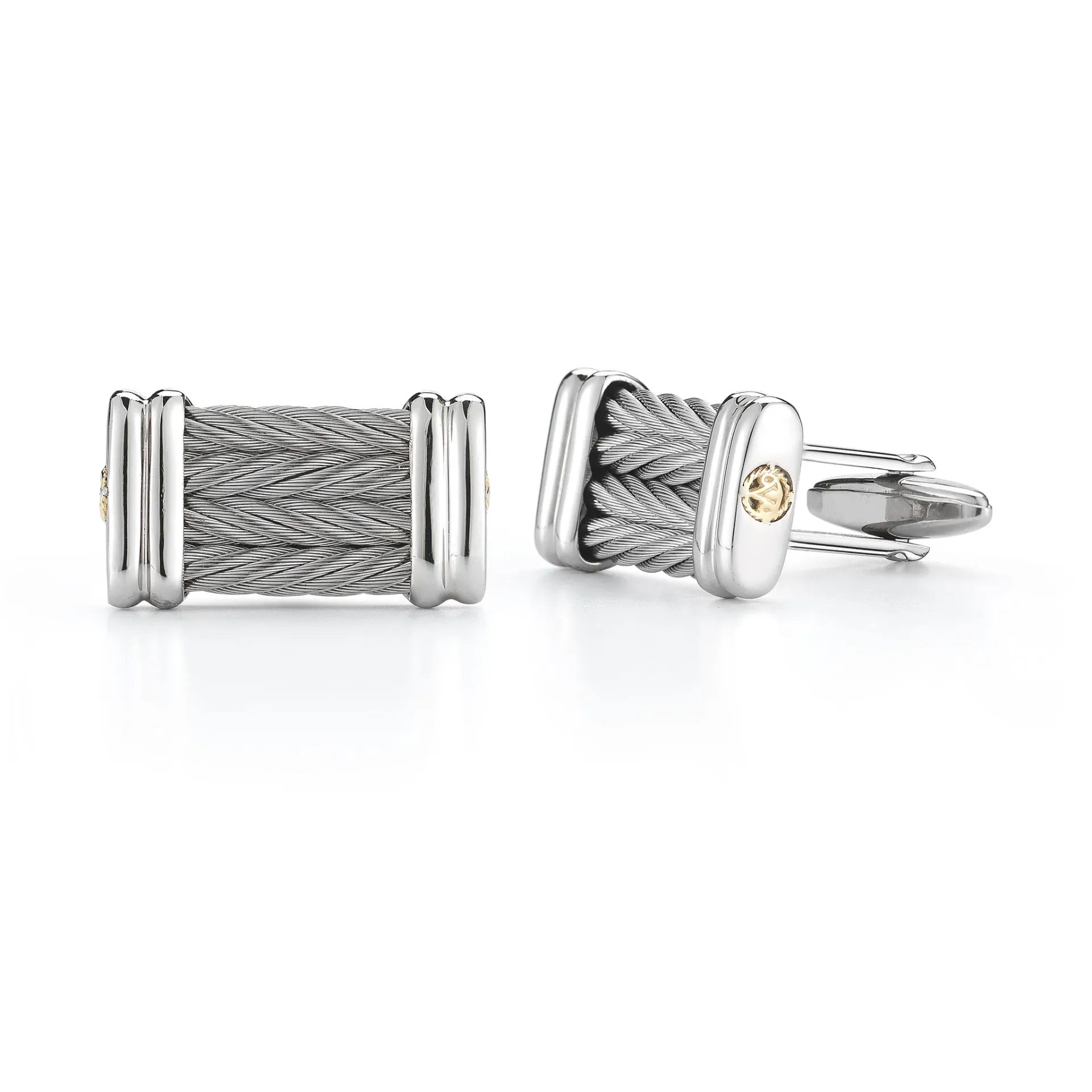14Kt Yellow Gold Stainless Steel Grey Nautical Cable Cufflinks