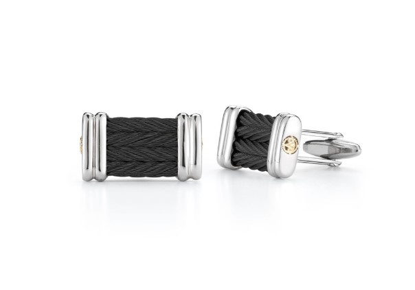 [01-12-4005-00] Stainless Steel Black Nautical Cable Cufflinks With 14Kt Yellow Gold Accents