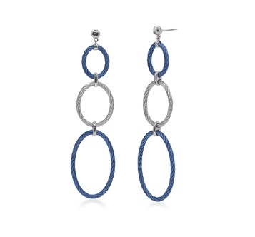 Blueberry And Grey Nautical Cable Three Oval Drop Earrings