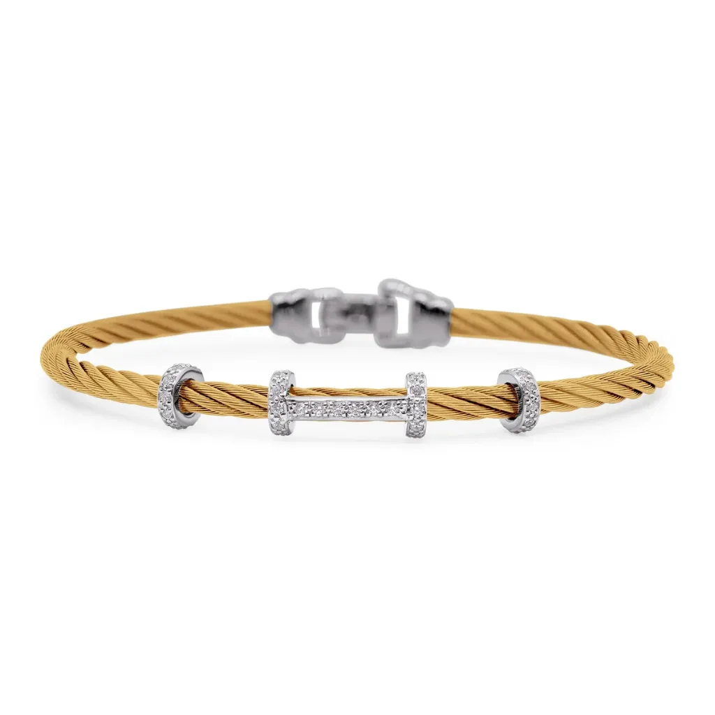 14Kt White Gold Yellow Nautical Cable Diamond Harmony Bracelet 0.28cttw