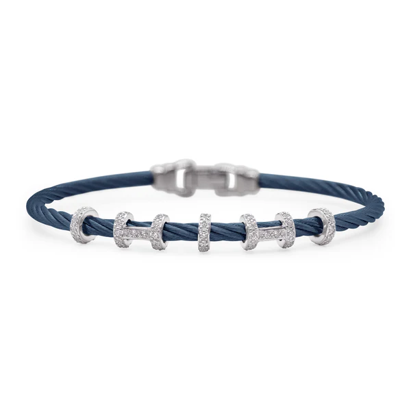 14Kt White Gold Blueberry Nautical Cable Halo Harmony Diamond Bracelet 0.44cttw