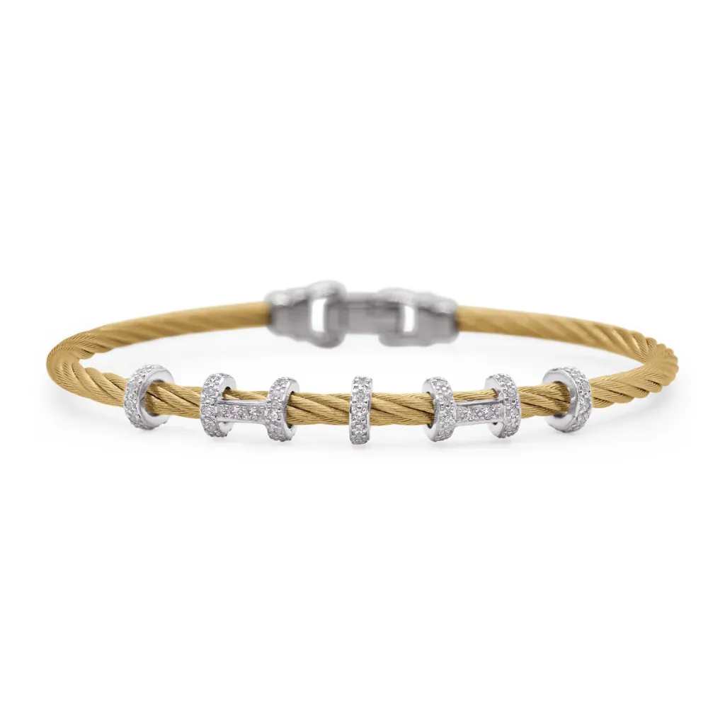 14Kt White Gold Yellow Nautical Cable Double Harmony Diamond Bracelet 0.44cttw