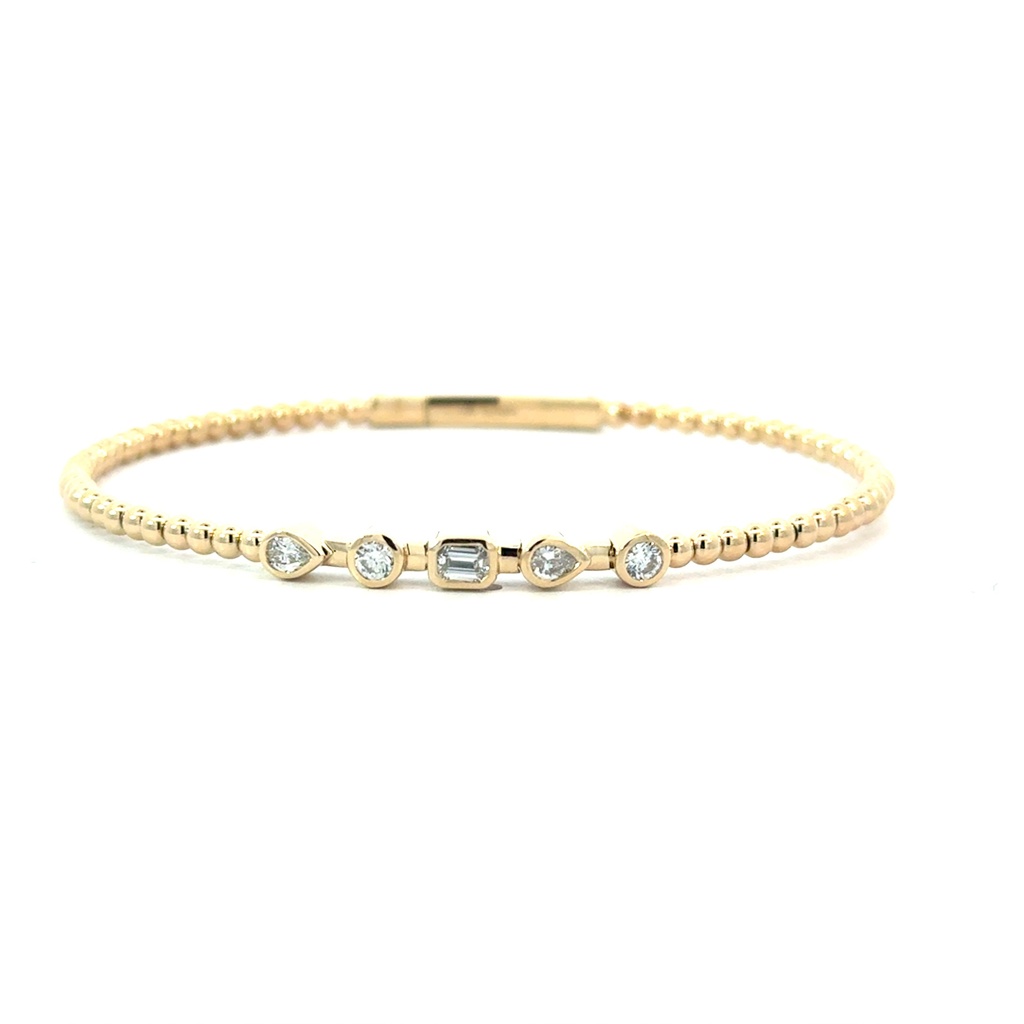 14Kt Yellow Gold Mix Shape Diamond Flexi Bangle 0.50cttw