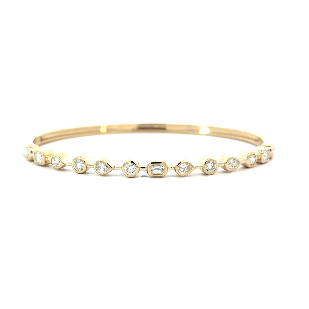 14Kt Yellow Gold Mixed Shape Diamond Bangle 1.31cttw