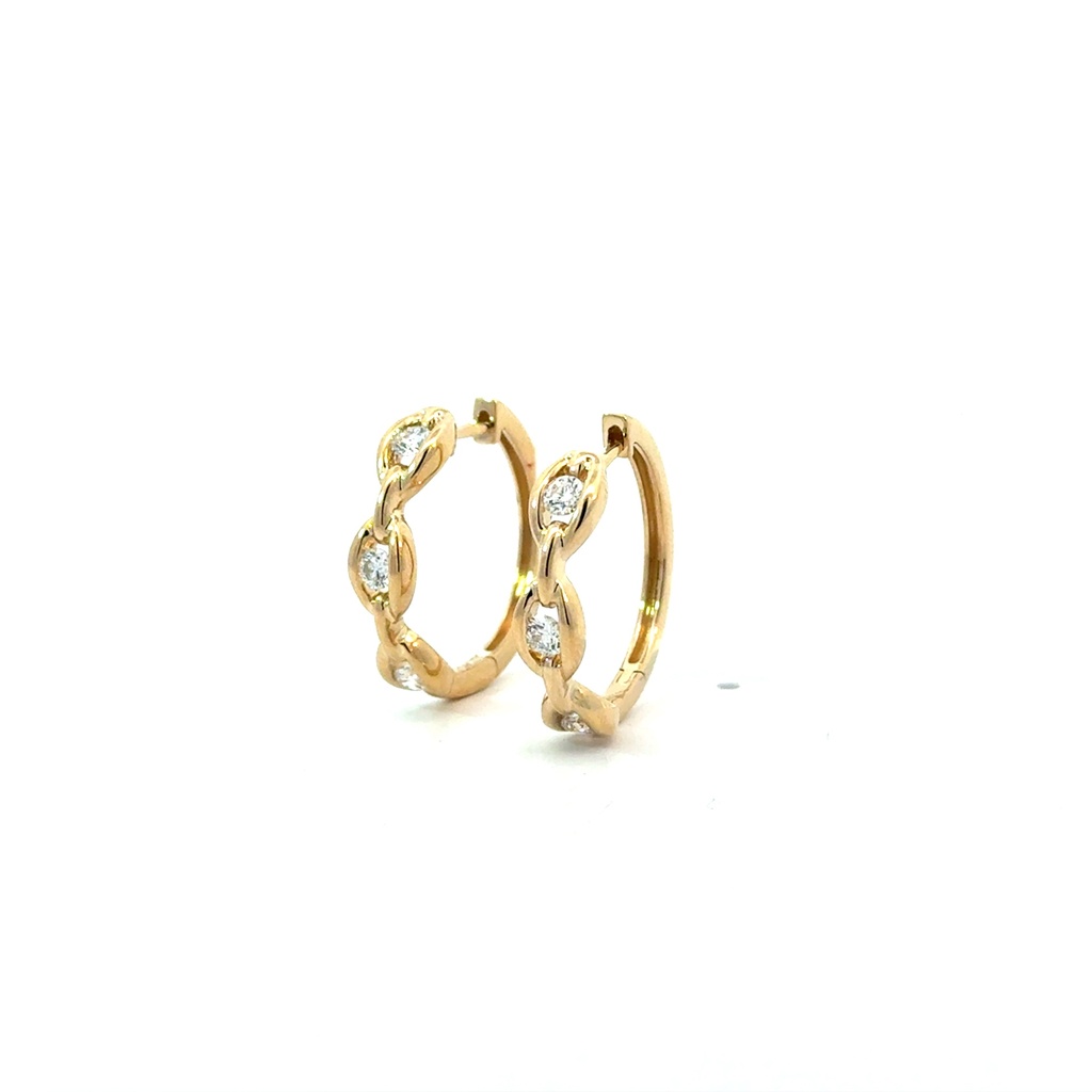 14Kt Yellow Gold Chain Link Diamond Huggies 0.51cttw