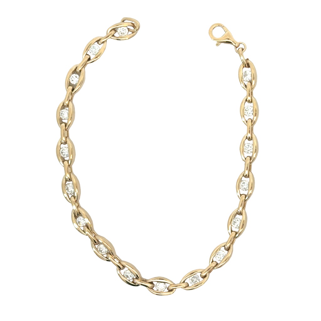 14Kt Yellow Gold Chain Link Diamond Bracelet 1.40cttw